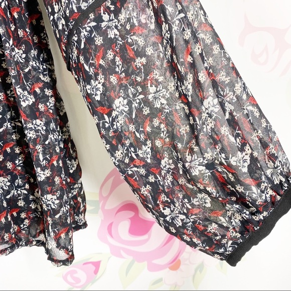 NEW ZARA Black Ditsy Floral Print Ruffle Sheer Blouse XL - Picture 5 of 11